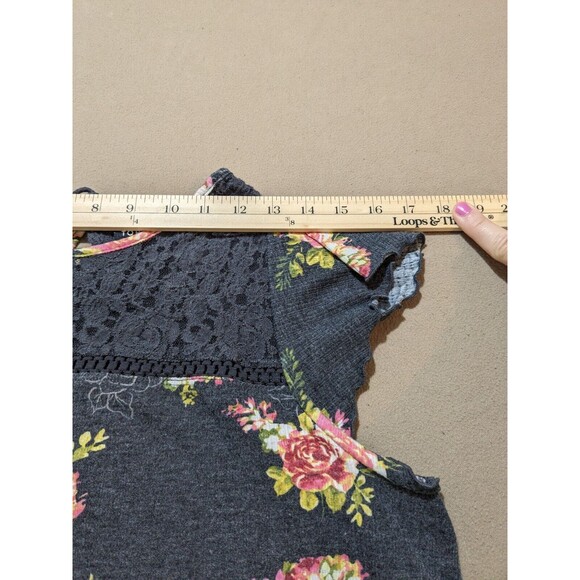 Torrid Womens Gray Pink Peach Flower Floral Lace Smock Ruffle Sleeve Top Size 1 - Picture 9 of 11